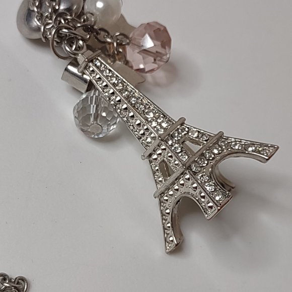 Long 32 Inch Necklace With Eiffel Tower, Plastic Beads, Heart, And Bow - Picture 8 of 10